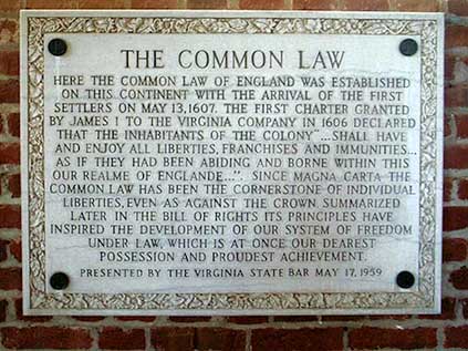 Plaque of the Common Law — VIRGINIA, U.S.A.